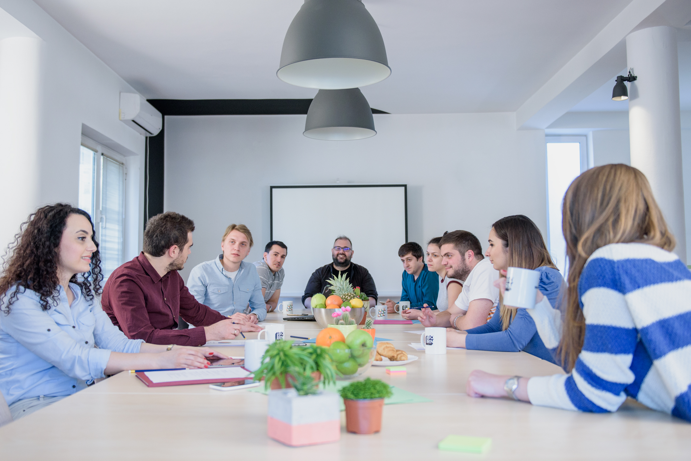 Team of software engineers having a meeting in a conference room.