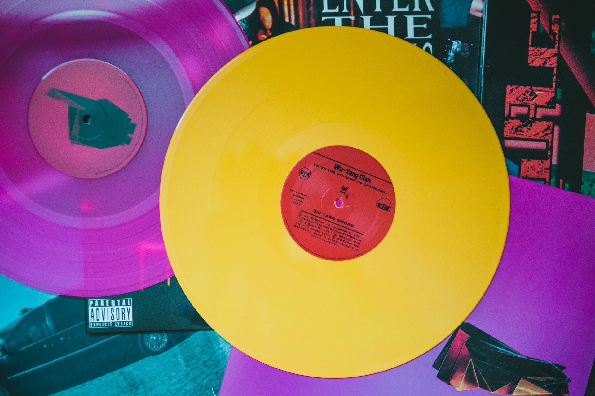 Vinyl in different colors.